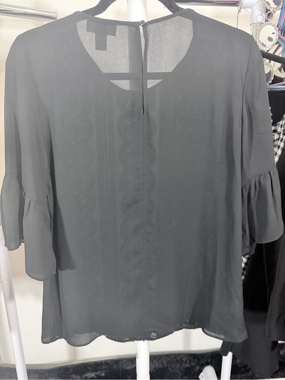 LOFT Black Lace-Trim Peasant Blouse Size Small - Picture 4 of 6